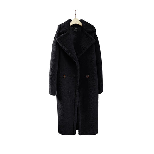 Langer Mantel aus Lammwolle und Korallenfleece