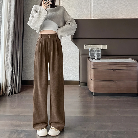 Damen-Cordhose, weit geschnitten, gerade Passform