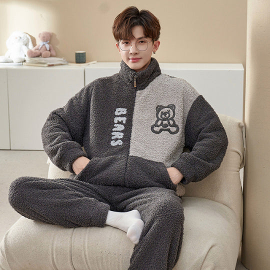 Herren-Pyjama-Set, Flanell mit Reißverschluss, warm