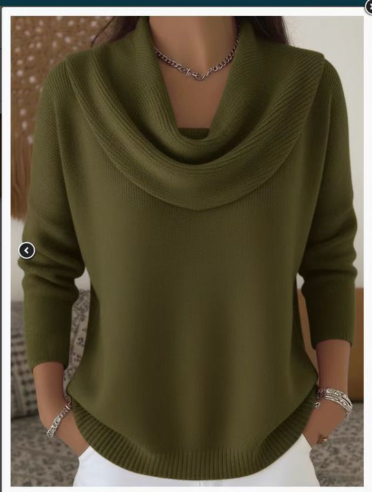 Lockerer Pullover mit weitem Kragen, einfarbig