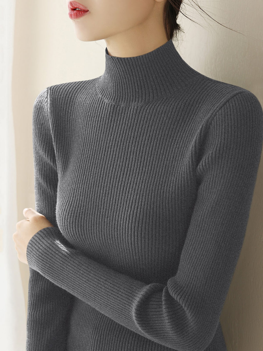Damen-Strickpullover mit Stehkragen, schmal geschnitten