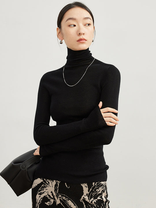 Damen-Rollkragenpullover, 100% Wolle, nahtlos