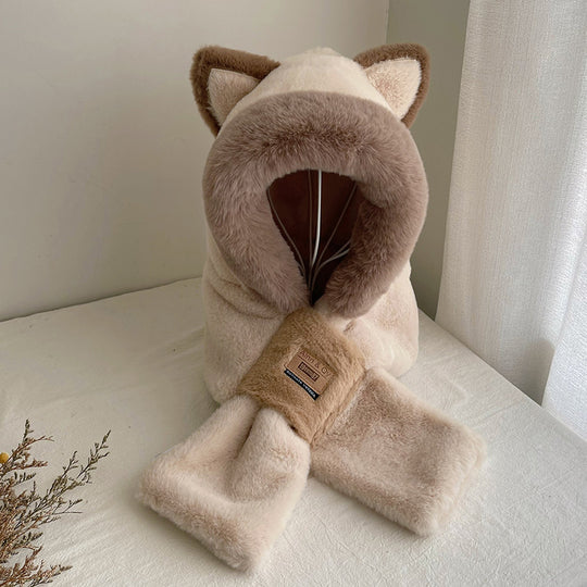 Gefütterte Winter-Kapuzenmütze mit Schal