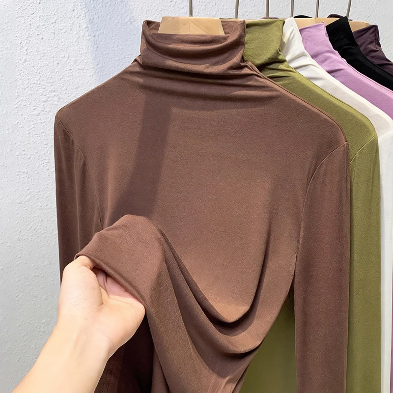Damen-Langarmshirt mit Stehkragen und Rippstruktur