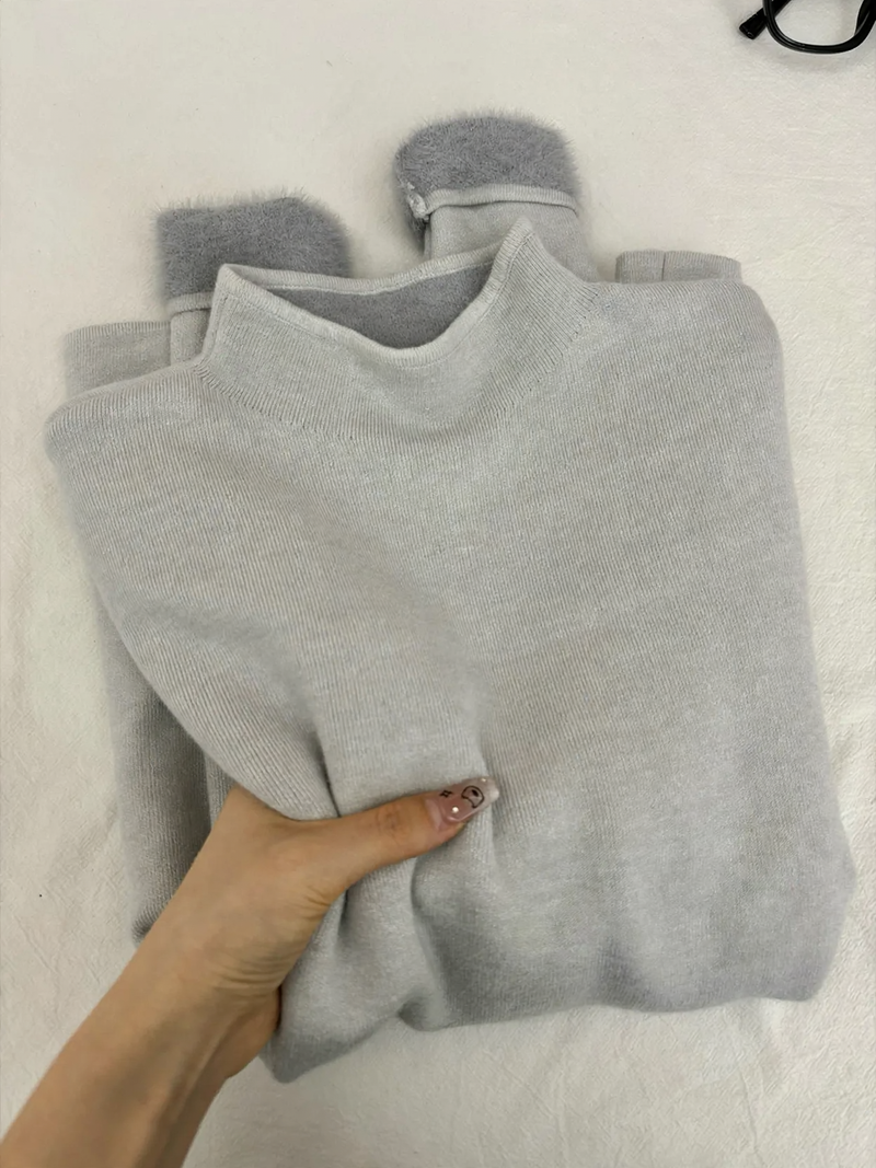 Damen-Strickpullover mit Stehkragen, gefüttert