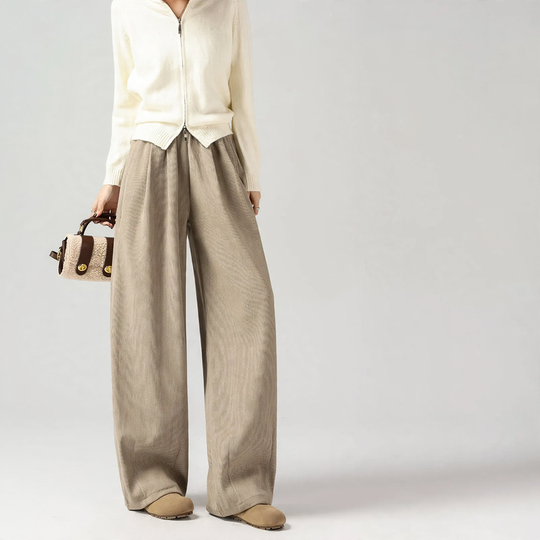 Damen-Cordhose, gefüttert, weit geschnitten, braun
