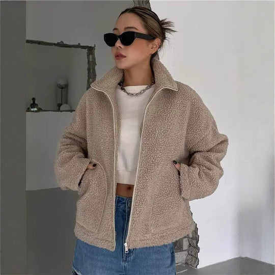 Damen-Fleecejacke mit Stehkragen und Reißverschluss