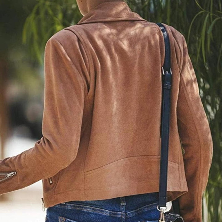 Kurze Wildlederjacke mit Reißverschlüssen Kunstleder Modern und Stylisch