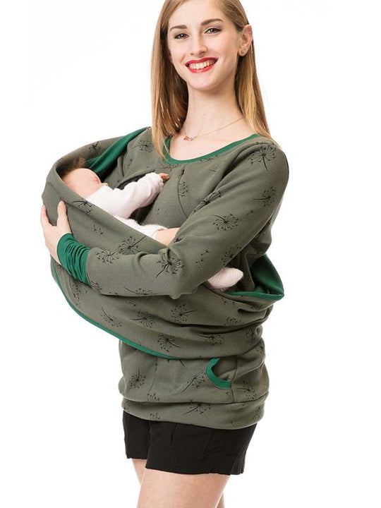 Schwangerschaftspullover Für Stillen Mit Blumenmuster Und Taschen