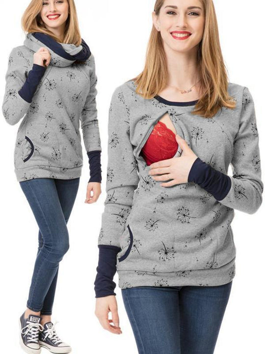Schwangerschaftspullover Für Stillen Mit Blumenmuster Und Taschen