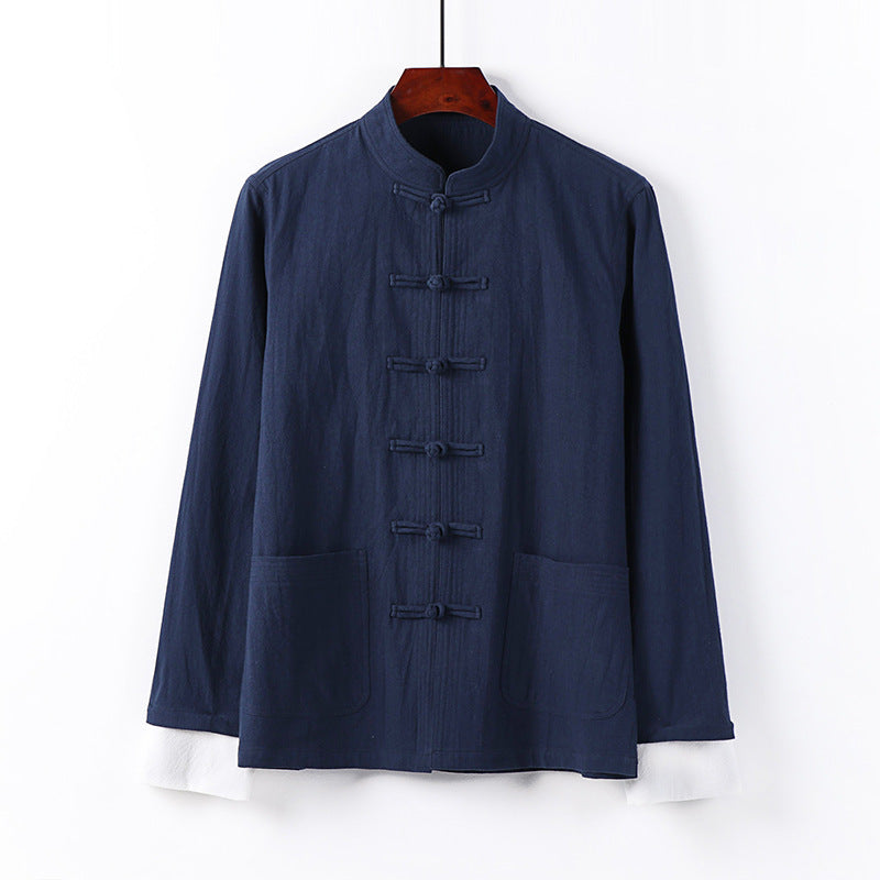 Herren Traditionelle chinesische Tang-Jacke mit Stehkragen und Knotenverschlüssen Nord Taschen