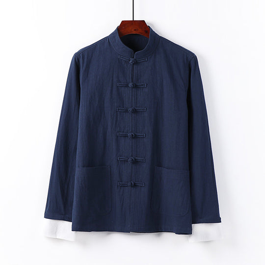 Herren Traditionelle chinesische Tang-Jacke mit Stehkragen und Knotenverschlüssen Nord Taschen