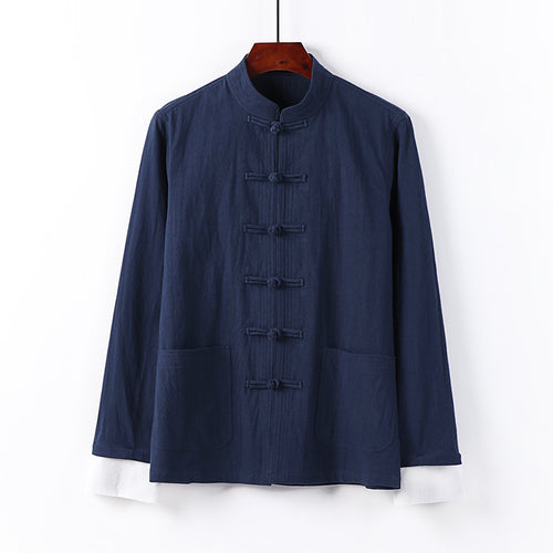 Herren Traditionelle chinesische Tang-Jacke mit Stehkragen und Knotenverschlüssen Nord Taschen