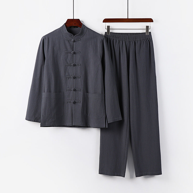 Herren Lockeres Hanfu-inspiriertes Freizeit-Set mit Stehkragen und Knotenverschlüssen Nord Taschen