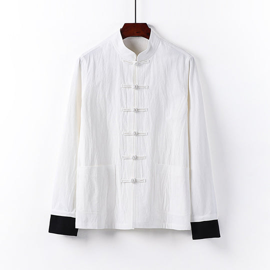 Herren Traditionelle chinesische Tang-Jacke mit Stehkragen und Knotenverschlüssen Nord Taschen