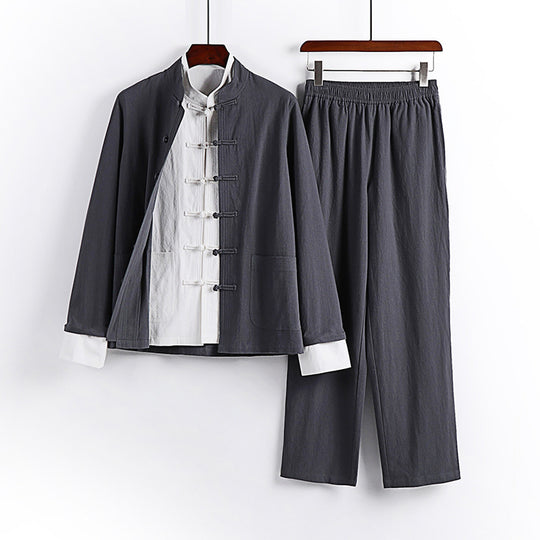Herren Traditionsinspiriertes Kimono-Loungewear-Set mit Mandarinkragen Knotenverschluss und gerader Bundhose Nord Taschen