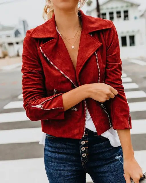 Suede Vintage Einfarbig Jacke