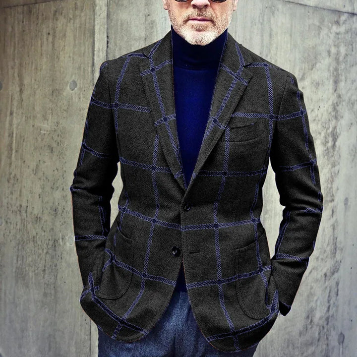 Klassischer Herbst Karierter Tweed Retro Blazer für Herren