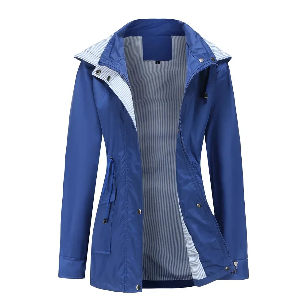Damen Wasserfestes Windjacke mit Abnehmbarer Kapuze