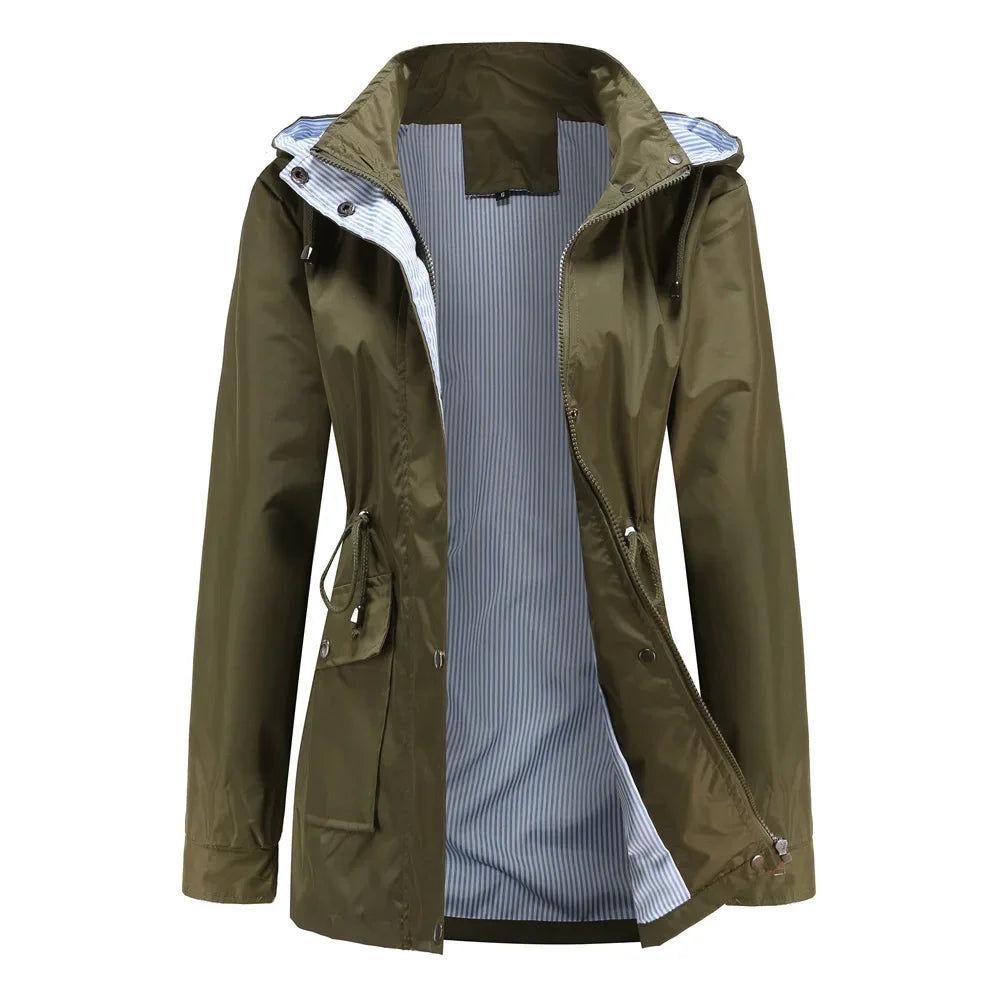 Damen Wasserfestes Windjacke mit Abnehmbarer Kapuze