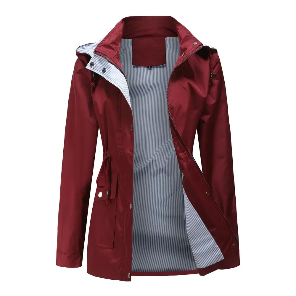 Damen Wasserfestes Windjacke mit Abnehmbarer Kapuze