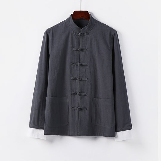 Herren Traditionelle chinesische Tang-Jacke mit Stehkragen und Knotenverschlüssen Nord Taschen