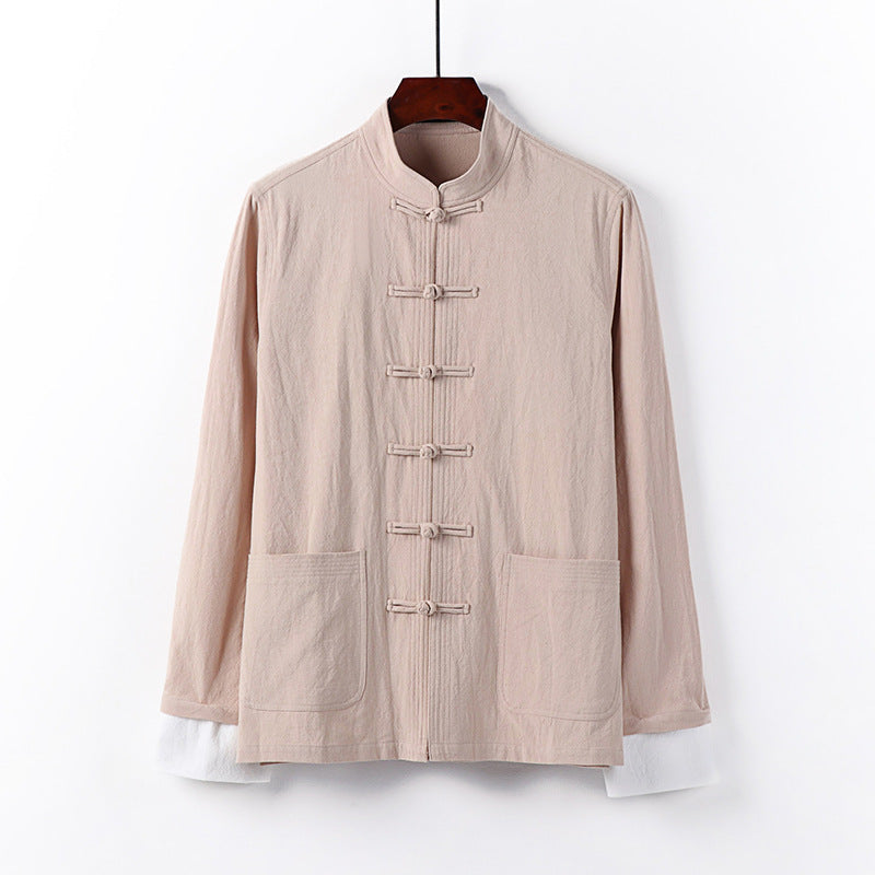 Herren Traditionelle chinesische Tang-Jacke mit Stehkragen und Knotenverschlüssen Nord Taschen