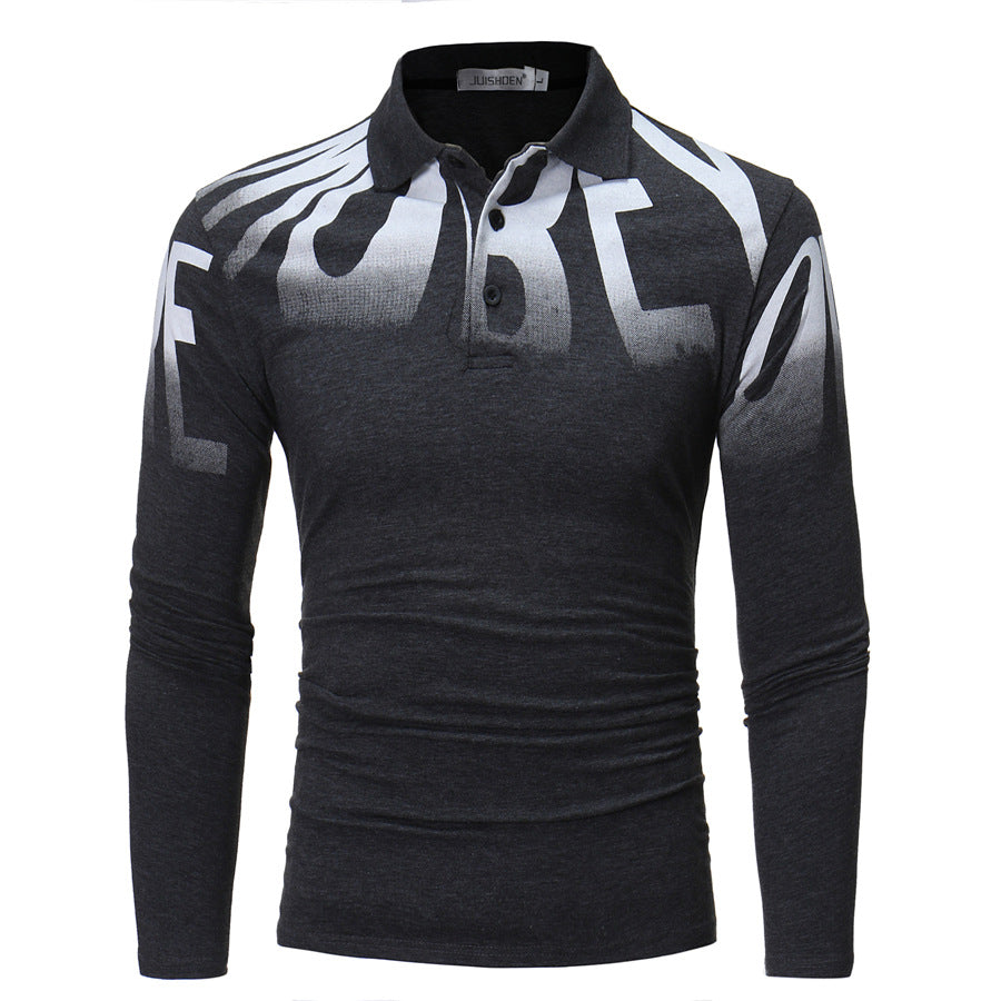 Herren Slim-Fit Langarm-Poloshirt mit großflächigem Typo-Print, Stretchkomfort und taillierter Silhouette Nord Taschen