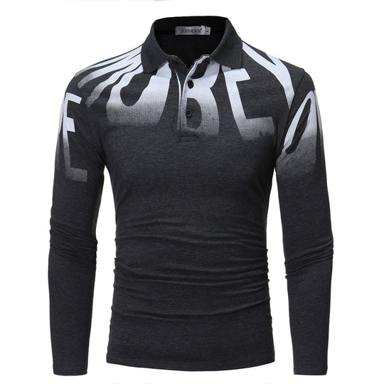 Herren Slim-Fit Langarm-Poloshirt mit großflächigem Typo-Print, Stretchkomfort und taillierter Silhouette Nord Taschen