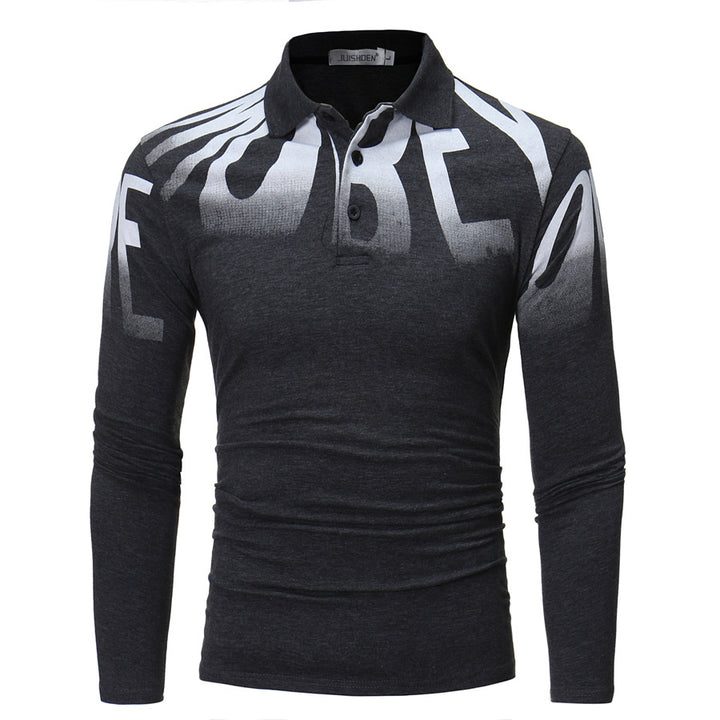 Herren Slim-Fit Langarm-Poloshirt mit großflächigem Typo-Print, Stretchkomfort und taillierter Silhouette Nord Taschen