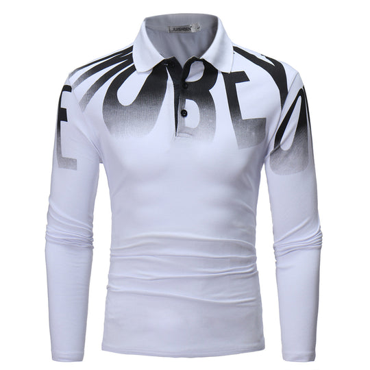 Herren Slim-Fit Langarm-Poloshirt mit großflächigem Typo-Print, Stretchkomfort und taillierter Silhouette Nord Taschen