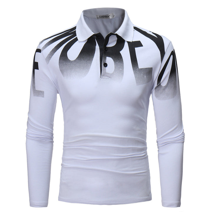 Herren Slim-Fit Langarm-Poloshirt mit großflächigem Typo-Print, Stretchkomfort und taillierter Silhouette Nord Taschen