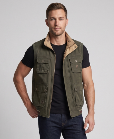 Herren Canvas-Utility-Weste mit Mehrfachtaschen, Stehkragen und leicht gefüttertem Innenfutter Nord Taschen