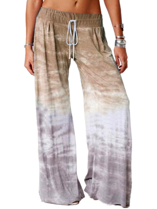 Damen weite Batik-Hose mit Kordelzug, Plissee und Seitentaschen Nord Taschen