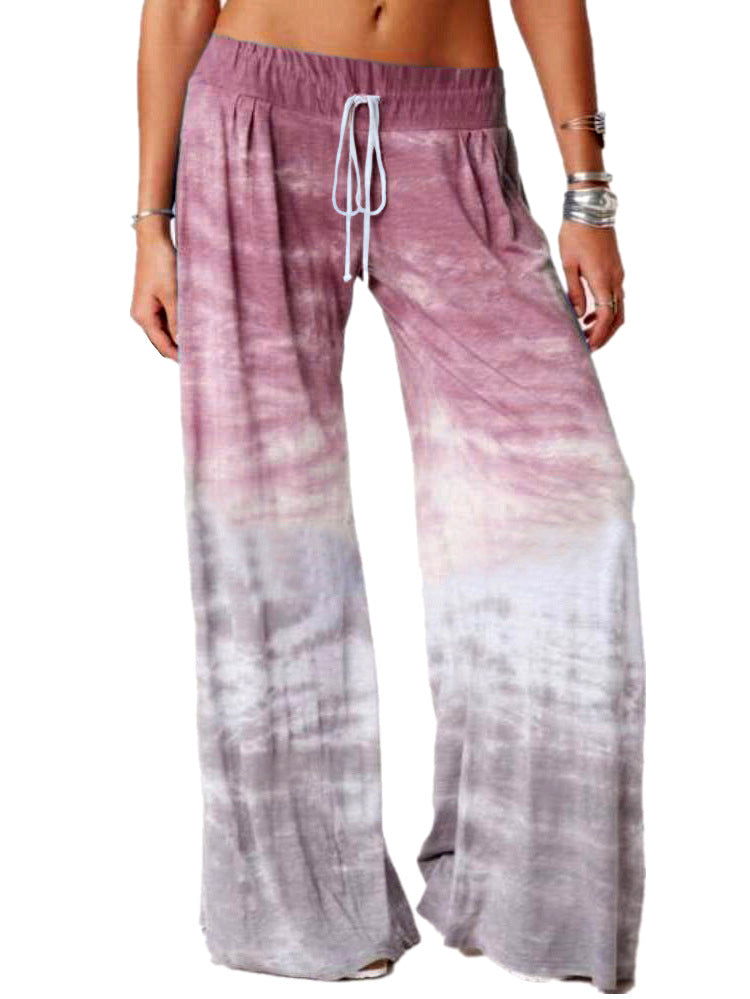 Damen weite Batik-Hose mit Kordelzug, Plissee und Seitentaschen Nord Taschen