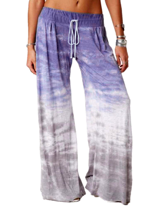 Damen weite Batik-Hose mit Kordelzug, Plissee und Seitentaschen Nord Taschen