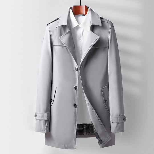 Herren Klassischer Kurztrenchcoat mit Hemdkragen, Schulterpatten und gefütterter Innenseite Nord Taschen