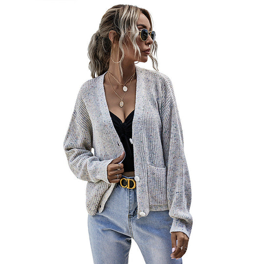 Damen Kurzgeschnittener Oversize-Strickcardigan mit großen Knöpfen und Strukturstrick Nord Taschen