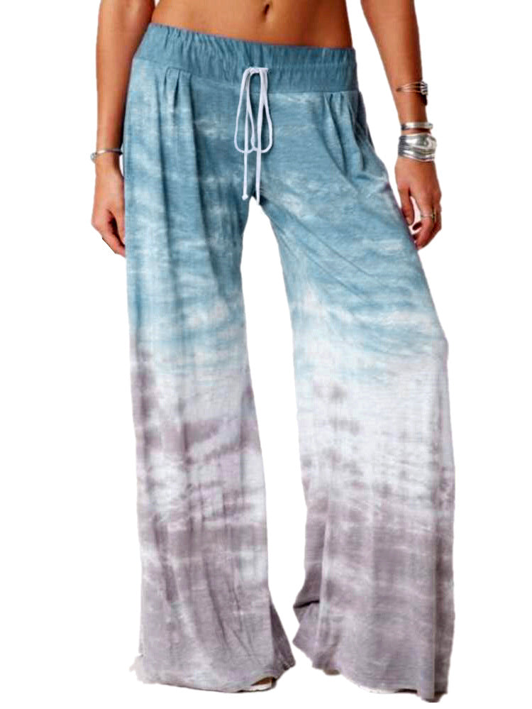 Damen weite Batik-Hose mit Kordelzug, Plissee und Seitentaschen Nord Taschen