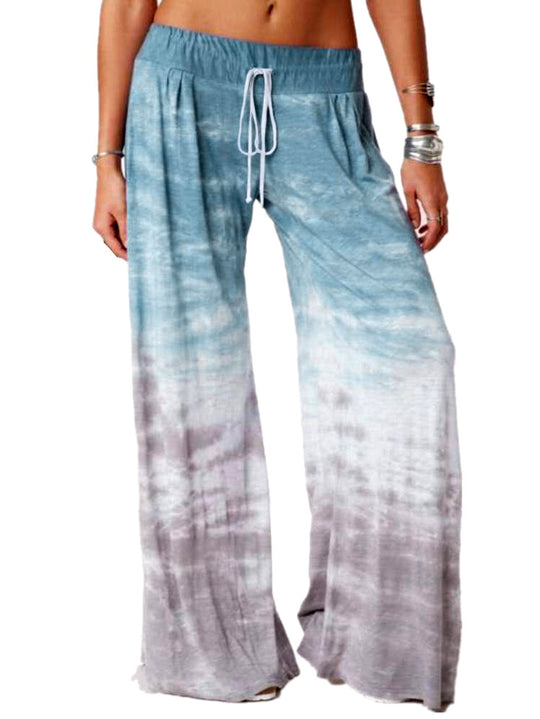 Damen weite Batik-Hose mit Kordelzug, Plissee und Seitentaschen Nord Taschen