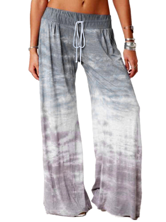 Damen weite Batik-Hose mit Kordelzug, Plissee und Seitentaschen Nord Taschen