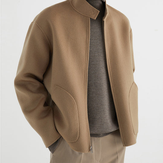 Herren Kurzgeschnittene Wollfleece-Übergangsjacke mit Stehkragen und geschwungenen Eingrifftaschen Nord Taschen