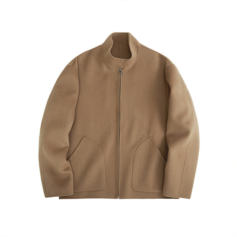Herren Kurzgeschnittene Wollfleece-Übergangsjacke mit Stehkragen und geschwungenen Eingrifftaschen Nord Taschen