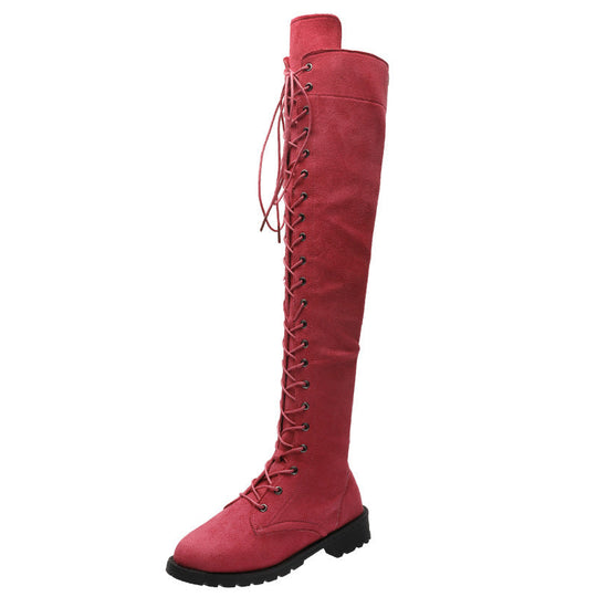 Damen Overkneestiefel aus weichem Wildleder mit dekorativem Schnür-Design