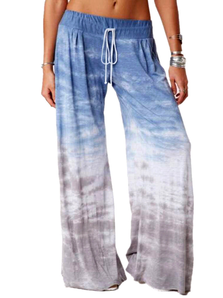 Damen weite Batik-Hose mit Kordelzug, Plissee und Seitentaschen Nord Taschen