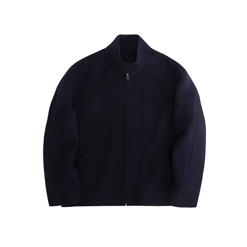 Herren Kurzgeschnittene Wollfleece-Übergangsjacke mit Stehkragen und geschwungenen Eingrifftaschen Nord Taschen