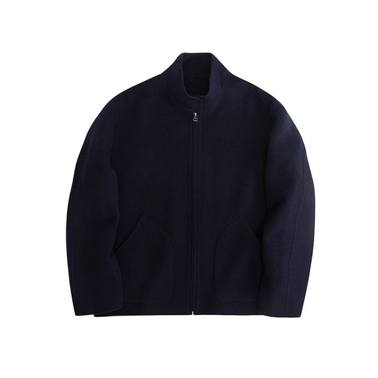 Herren Kurzgeschnittene Wollfleece-Übergangsjacke mit Stehkragen und geschwungenen Eingrifftaschen Nord Taschen
