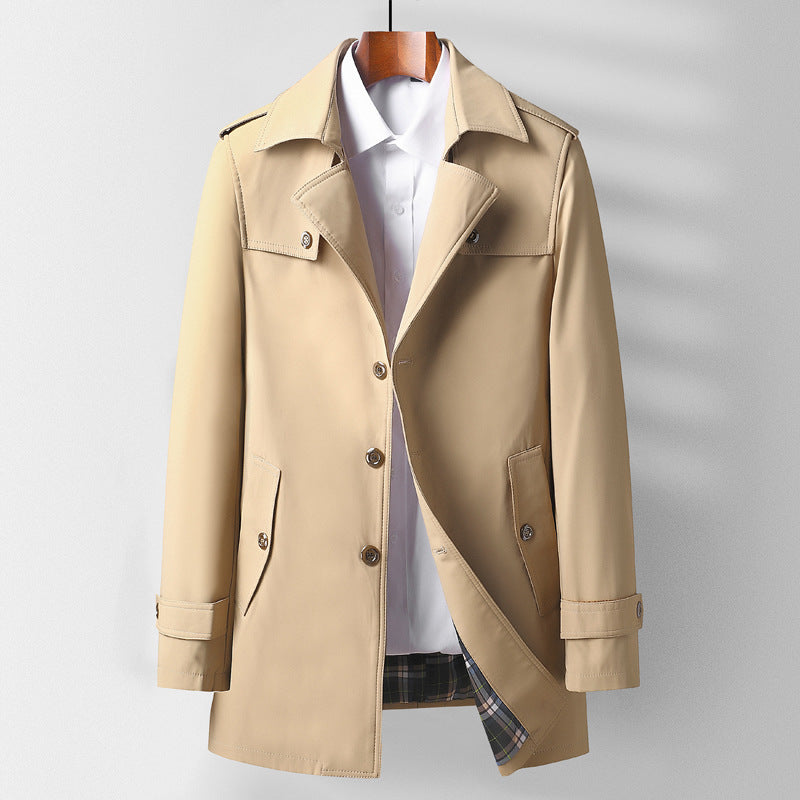 Herren Klassischer Kurztrenchcoat mit Hemdkragen, Schulterpatten und gefütterter Innenseite Nord Taschen