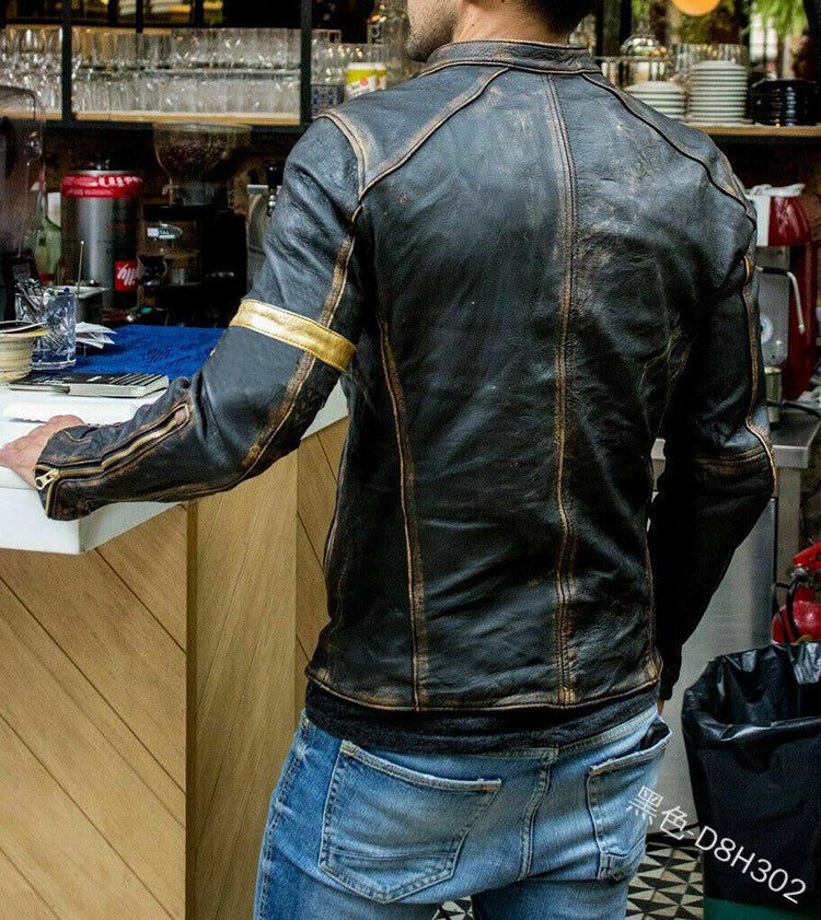 Herren Leder Bikerjacke mit Steppdetails