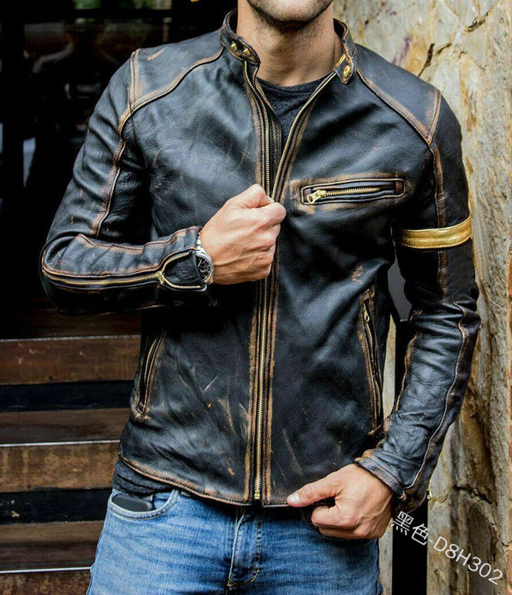 Herren Leder Bikerjacke mit Steppdetails